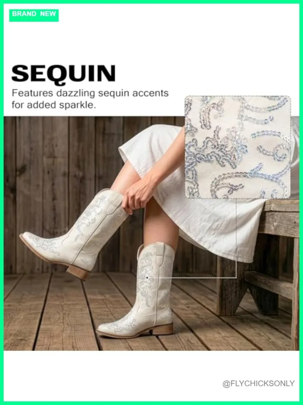 Exquisite Floral Embroidery Sparkly Glitter Sequin Wide Square Toe Western